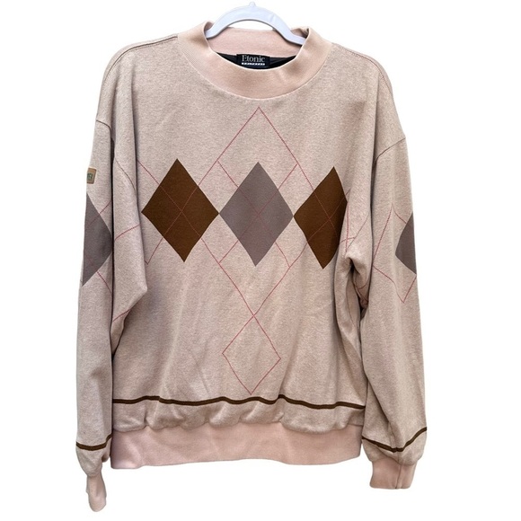 Vintage 90's Etonic Mens Windstopper Sweater Golf Brown Argyle GOR Size Large - Picture 1 of 7